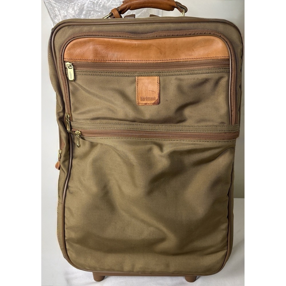 Hartmann Expandable 22" Carry On Suitcase Wheels/Rolling Leather Trim Luggage